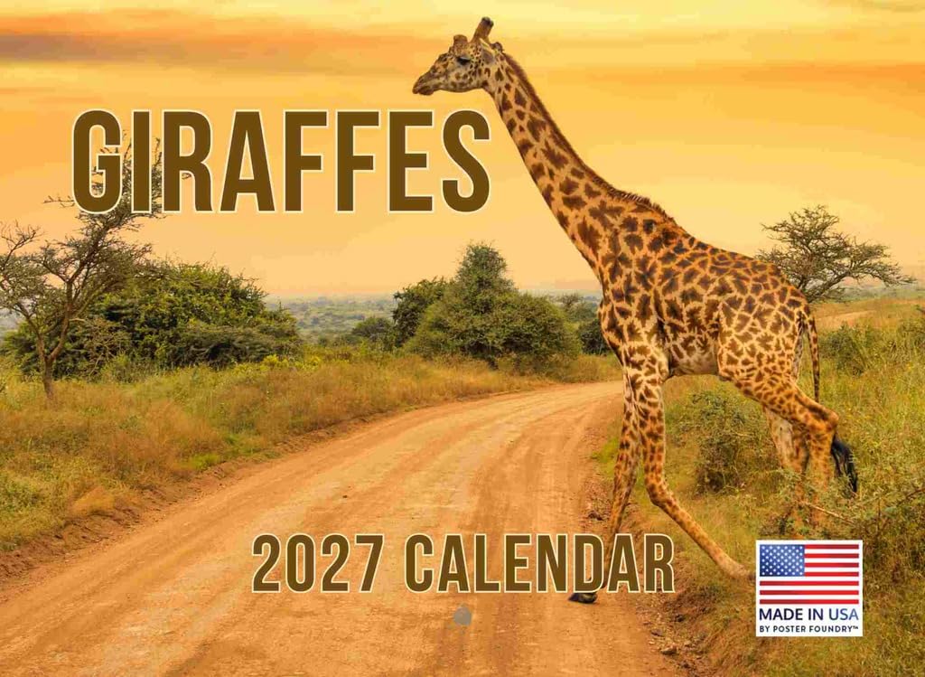 Giraffe Calendar 2023 Monthly Wall Hanging Calendars Wild Animals Cute Safari Photography Large Planner 24 Months - Full 2023 Write On Grid Plus Bonus 2024 Preview Chart - Made In USA โ image 1