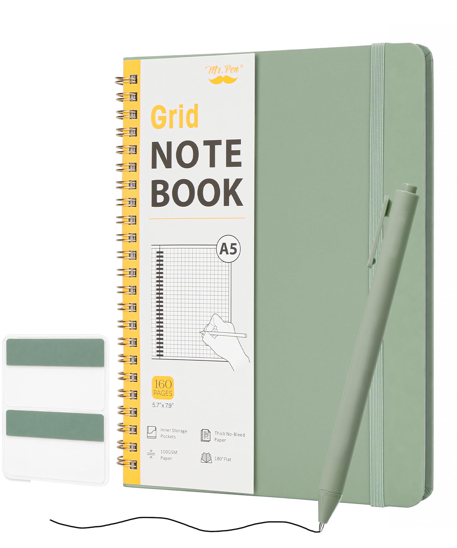 Photo 1 of Mr. Pen Graph Grid Spiral Notebook Set, A5, 160 Pages, Green