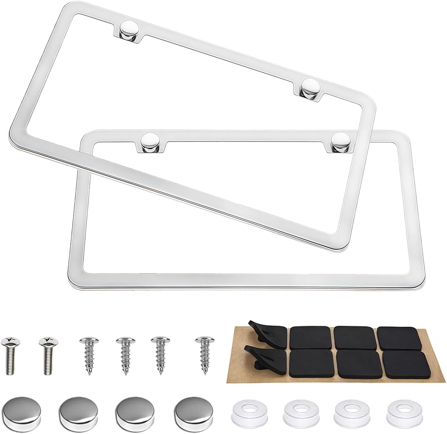 2 Pack Silver License Plate Frame, Metal License Plate Frame with 2-Hole, Universal Solid Stainless Steel Holder, Includes Screws for Men & Women