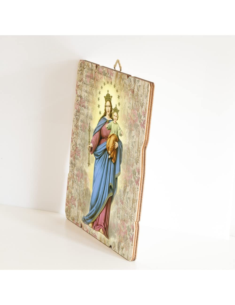 Fratelli Bonella | Vintage Style Shaped Wooden Picture by Mary Help of Christians 19x24 cm | Made in Italy - Image 2