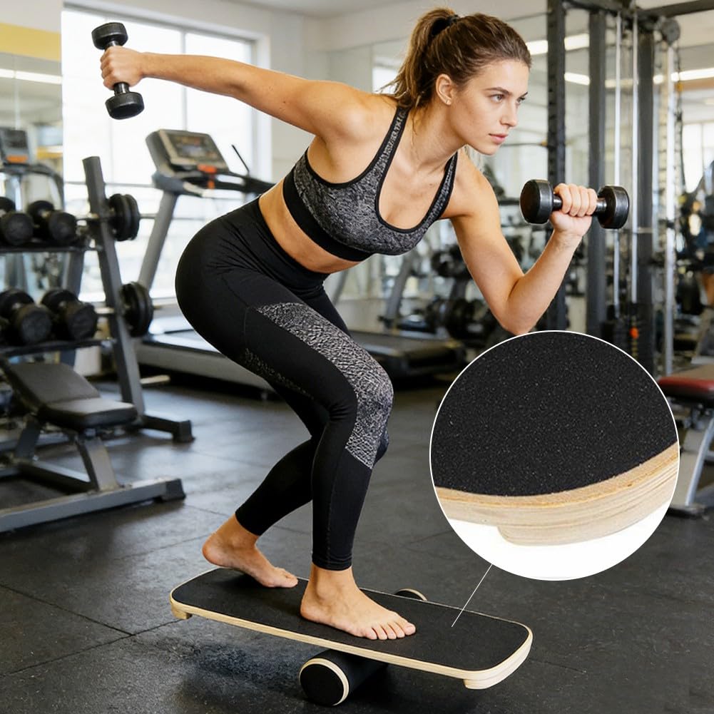 Deska do balansowania, deska do balansowania, drewniana deska do balansowania, do surfowania w pomieszczeniach, do treningu surfingu, fitnessu, rehabilitacji i koordynacji, z regulowanymi stoperami i