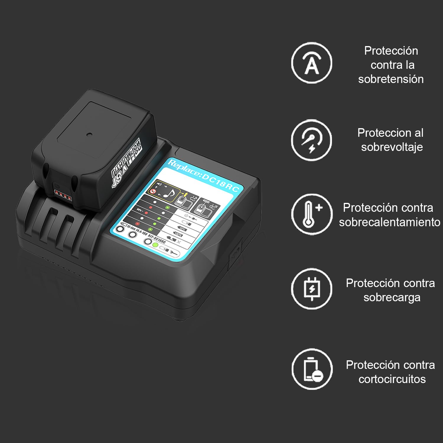 Batería 18V 5,5Ah con Cargador para Makita | Compatible BL1850 BL1860 BL1850B BL1860B BL1840 BL1830, Compatible Cargador DC18RA DC18RC DC18RD