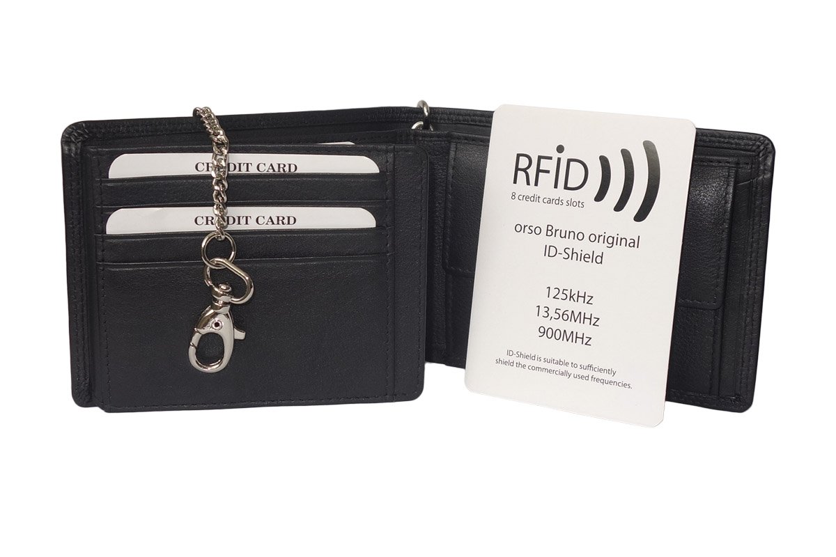 Cartera de cadena RFID, Negro , medium