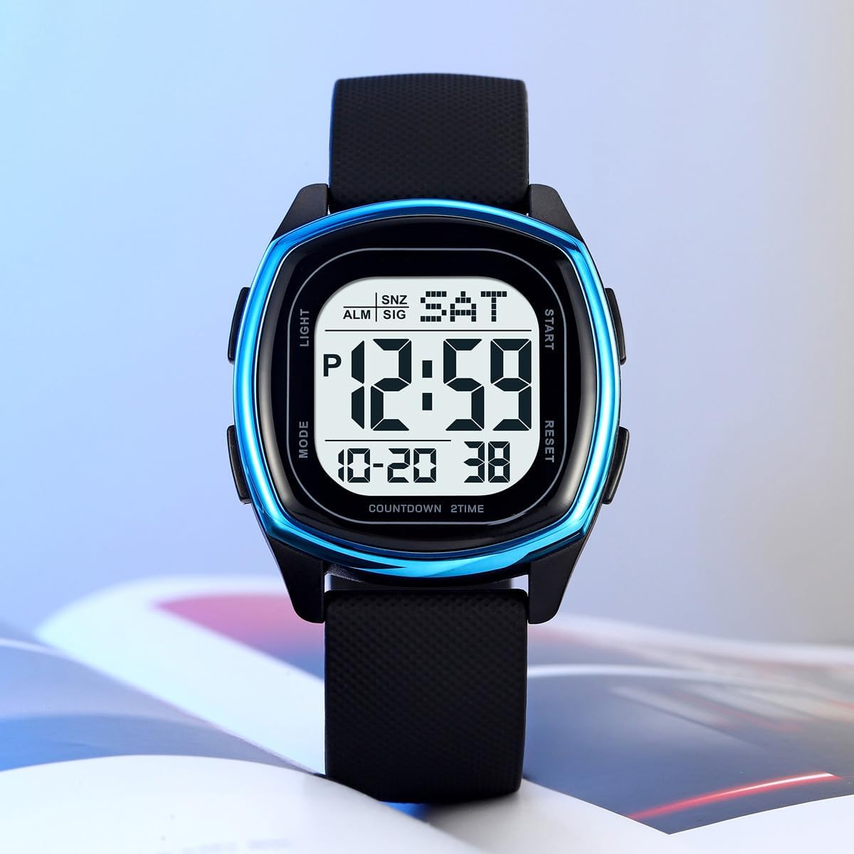 Reginald Watches for Men Fashion Trend Black Multifunction Waterproof Watch LED Digital Chronograph Soft Silicone Watch Strap Square Watches - Image 4