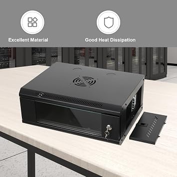 4u Server Rack Cabinet, Wall Mounted Server Cabinet with Glass Locking Door, IT Network Rack, Wall Mount Computer Case, Server Rack Enclosure 550400210mm Lockable Server Case for IT Equipment