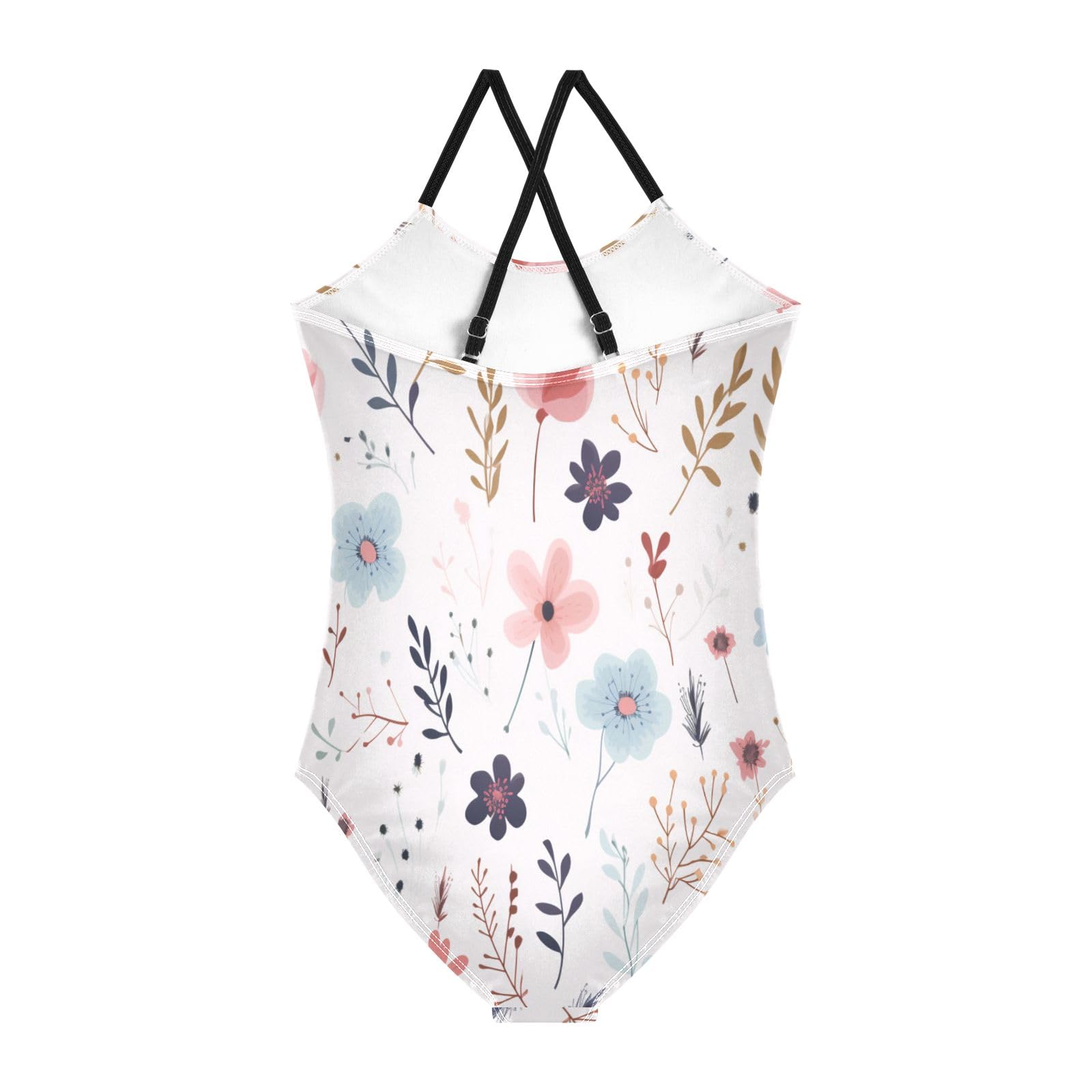 Spring Floral and Leaves Girls One-Piece Swimsuit Beach Bathing Suit