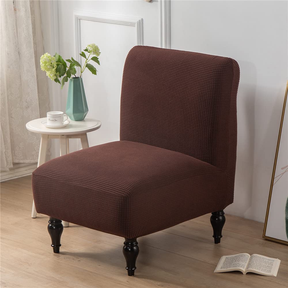 Highdi Extensible Housses de Chaise sans Accoudoirs, 1 Place Jacquard Housse de Fauteuil pour Accent sans Bras Elastique Protege de Meubles Amovible Lavable pour Salon Chambre Hôtel (Beige