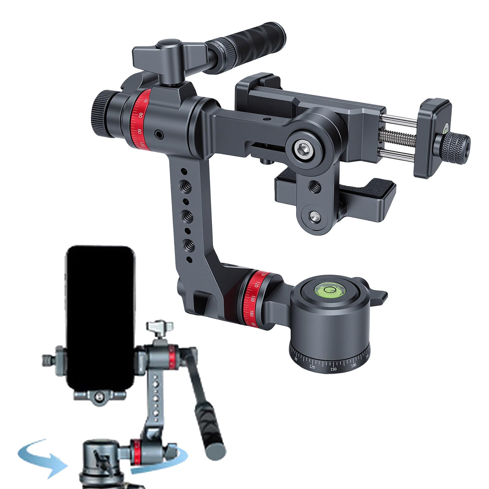 Supporto Telefono per Treppiede, Rotabile in Alluminio | Rotazione a 360°, compatibile con iOS e , leggero e portatile