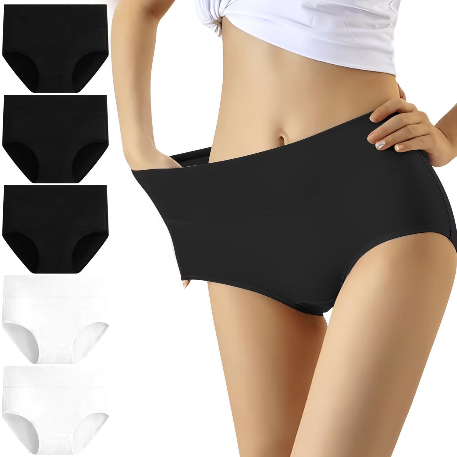 YouShow Unterhosen Damen 5er Pack Baumwolle Hohe Taille Unterwäsche Slip Stretchanteil(Mode Weiß,XS)