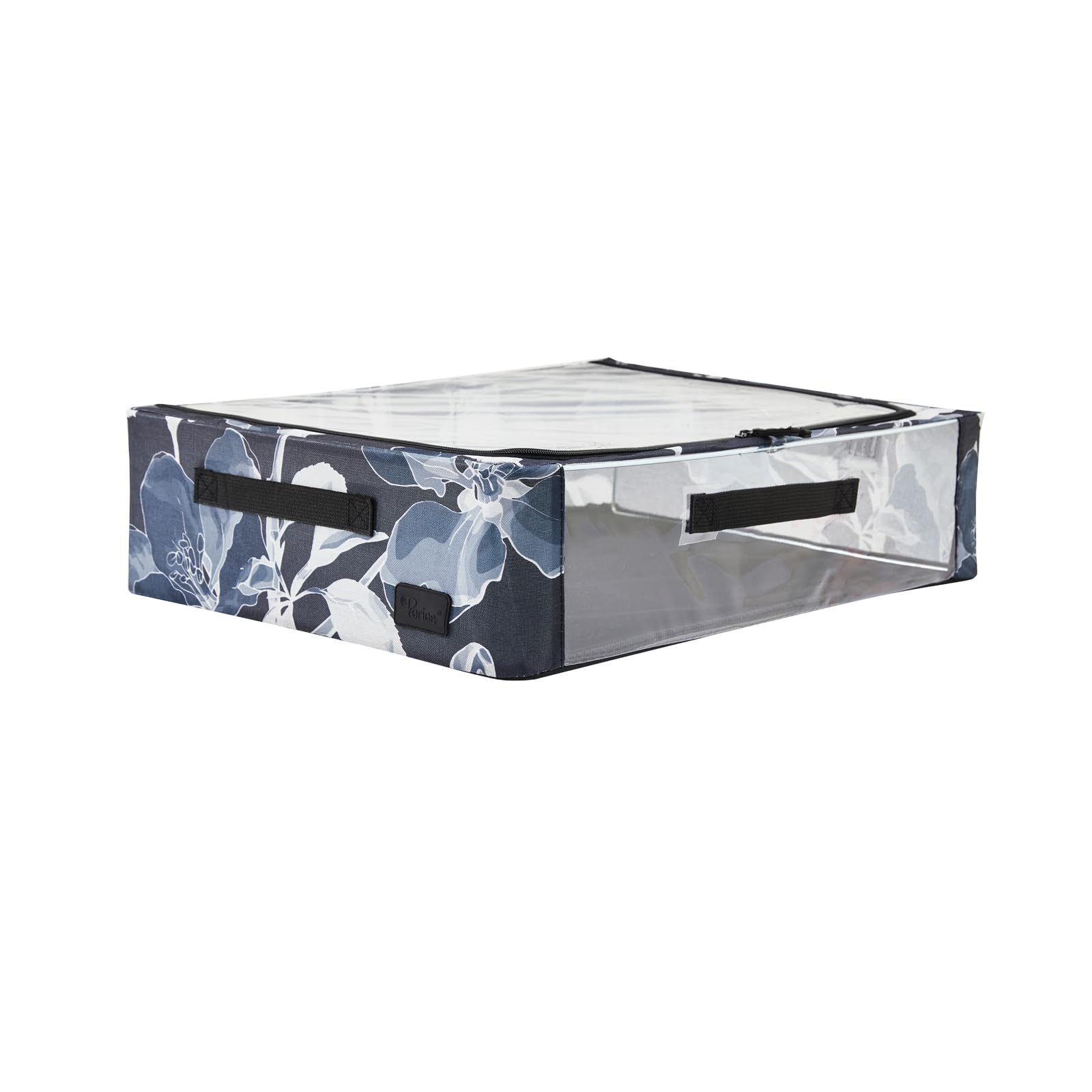 Periea Esme Folding Collapsible Stackable Fabric Underbed Home Storage Boxes with Steel Frames (Black Grey Floral)