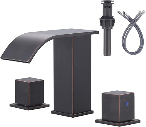 ARCORA Grifo de baño de cascada de bronce aceitado  Grifos de baño de 8 pulgadas para fregaderos, 3 agujeros, 2 asas, grifo de lavabo de baño con