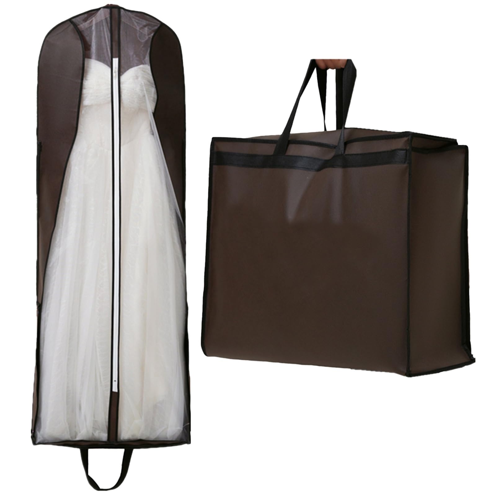 2 Custodie per Abiti da Sposa, Porta Copriabiti Portatili, con Finestra Trasparente, Adatte per Abiti da Sposa(Brown,65x30x200cm/25x12x79in)