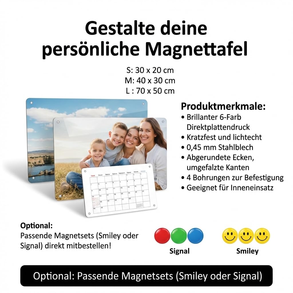 printplanet® Magnettafel personalisierbar - Magnet-Pinnwand mit Foto oder Text - 70 cm × 50 cm - Stahlblech, kratzfest & lichtecht