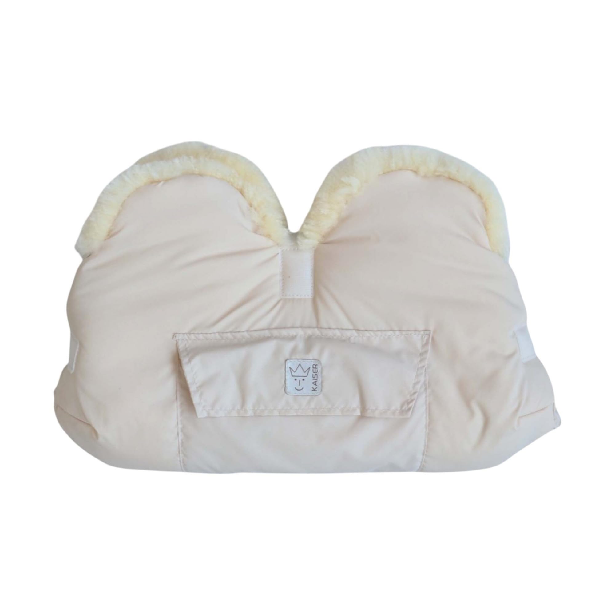 Lammfell Handwärmer für Kinderwagen, 45 x 22 cm, Schaffell Innenfutter, Wasserabweisend, mit Handytasche (cream)
