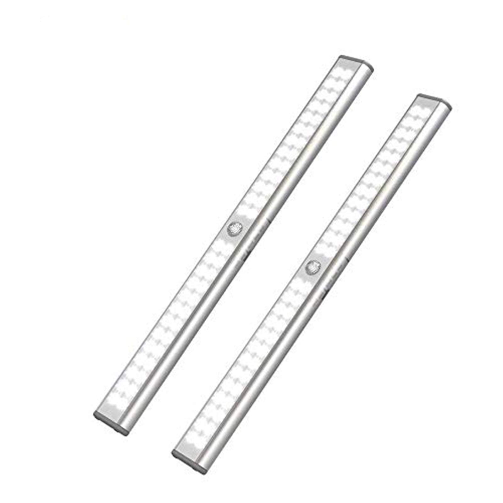 52 LED Wireless Motion Sensor Cabinet Light, Body Induction, USB Rechargeable Cabinet Lighting, Magnetic Removable Stick-On Anywhere, White Light, Silver