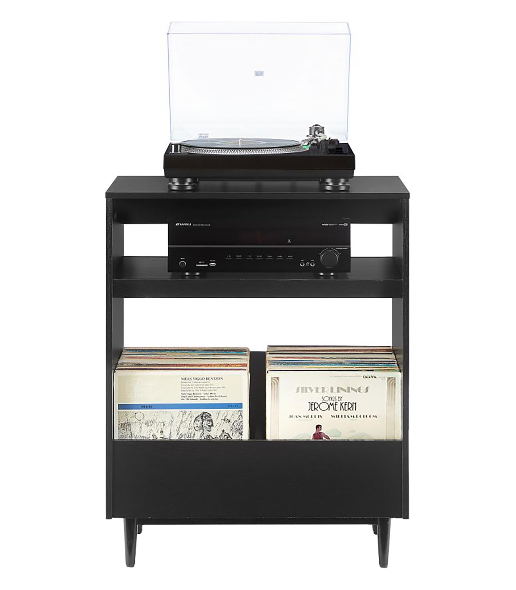 Crosley Furniture Liam Turntable Record Player Stand with Storage for Vinyl Records, Mid Century Modern, Black