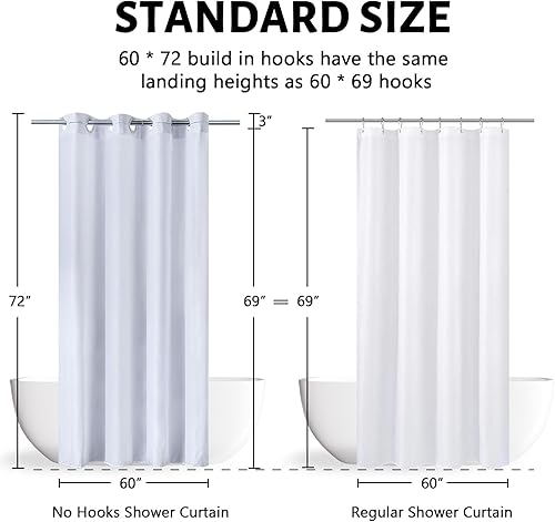 Miniatura 6 de Furlinic Cortina de ducha de tela blanca sin gancho, 60 x 72 pulgadas, cortina de baño impermeable de poliéster con 8 ojales de plástico integrados,