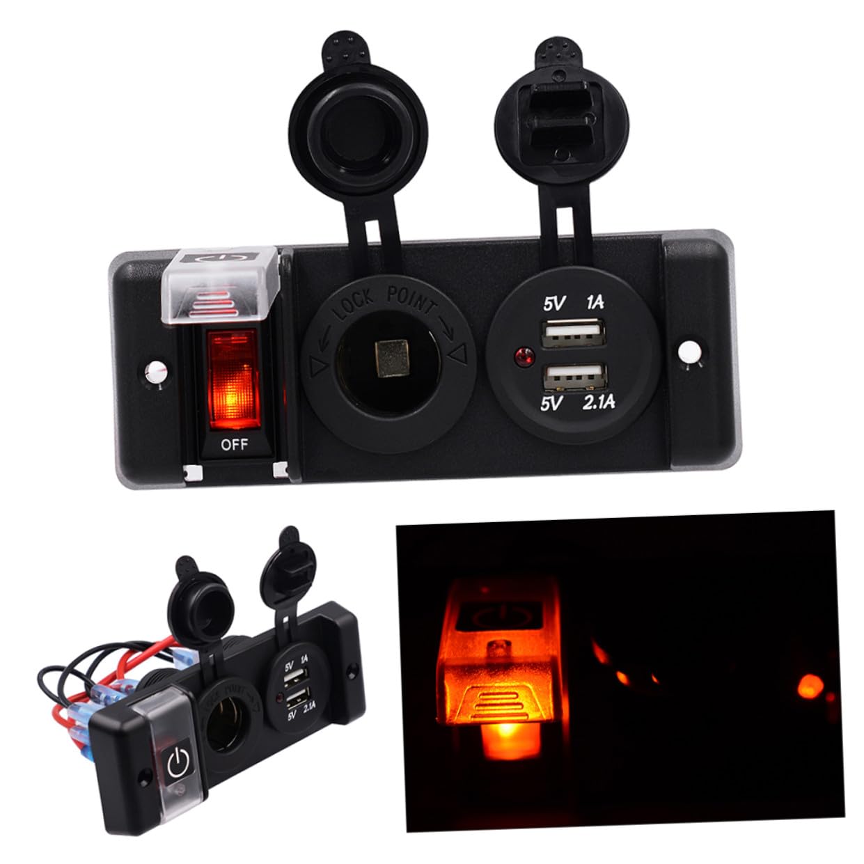 Vaguelly Presa per Auto USB con Interruttore Automatico e Funzione Waterproof, Presa Accendisigari con Doppio USB per Auto, Barca, Camper