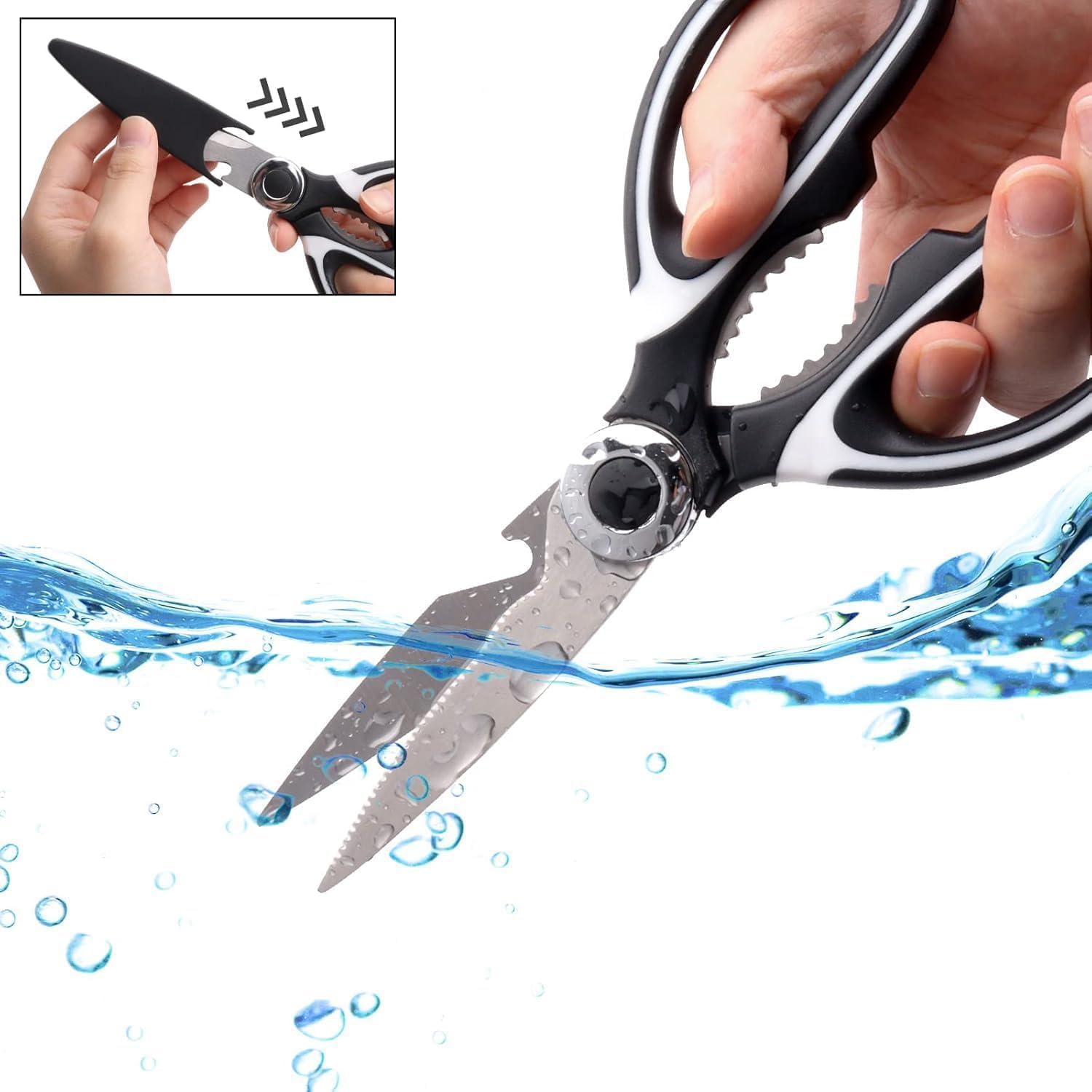 JLJLcio Kitchen Shears 2-Pack – Heavy Duty Stainless Steel Scissors with Protective Covers, Sharp & Sturdy, Dishwasher Safe Food Shears for Chicken, Poultry, Fish, Meat, Herbs & BBQ – For Home 1