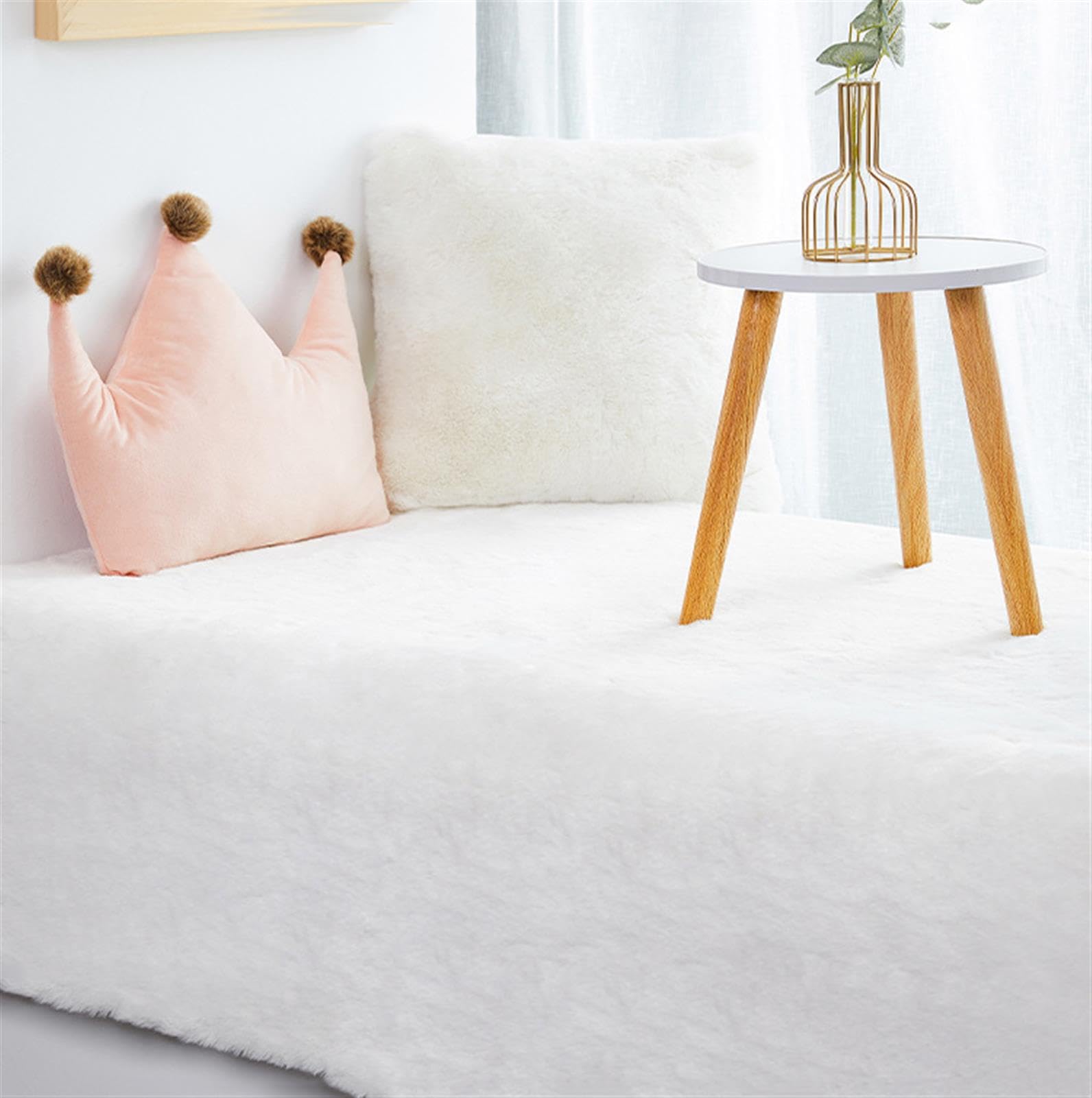 Tapis fausse fourrure lapin beige 200x400 tapis de chambre lit