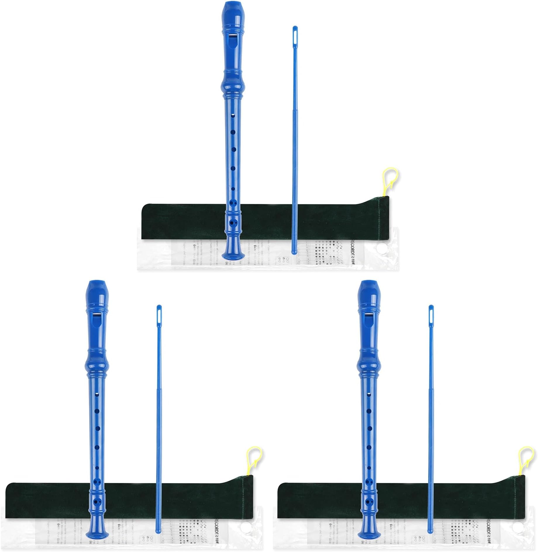 Mr.Power Soprano Recorder German Style C Key 8 Holes Easy Instrument for Beginners School Student Home Entertainment (Blue) (Pack of 3)