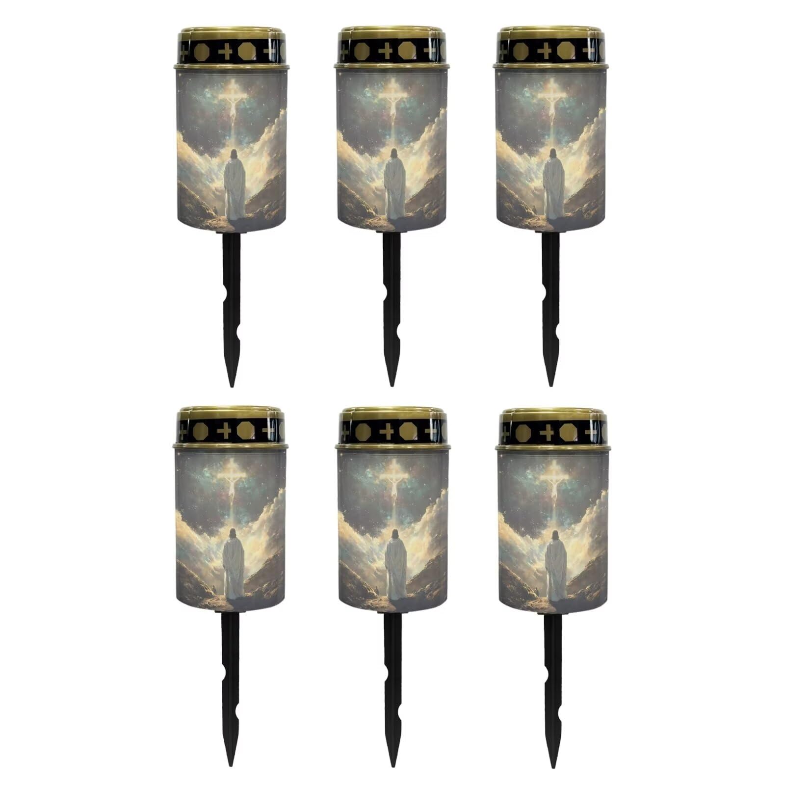 Poceacles 6 Pack Cross Solar Powered Outdoor Lights Cemetery Solar Candle Solar Memorial Lights Outdoor Waterproof Landscape Lights for Yard Patio Lawn Outdoor Home Decor, God Cross Milky Way