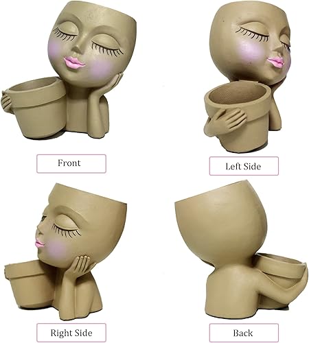 Miniatura 7 de Dolkgy Macetas para la cara, macetas para la cara, macetas únicas para plantas de interior y exterior, novedosas y lindas macetas de cara grande con