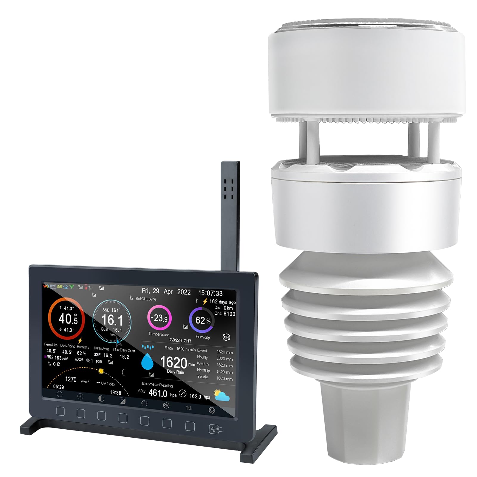 ECOWITT Weather Stations with Outdoor Sensor HP2564, Wifi Internet Radio 7 in 1 Weather Station, Rain Gauge, Weather Forecast, Anemometer, Indoor TFT Color Display with Touch Button for Home Garden