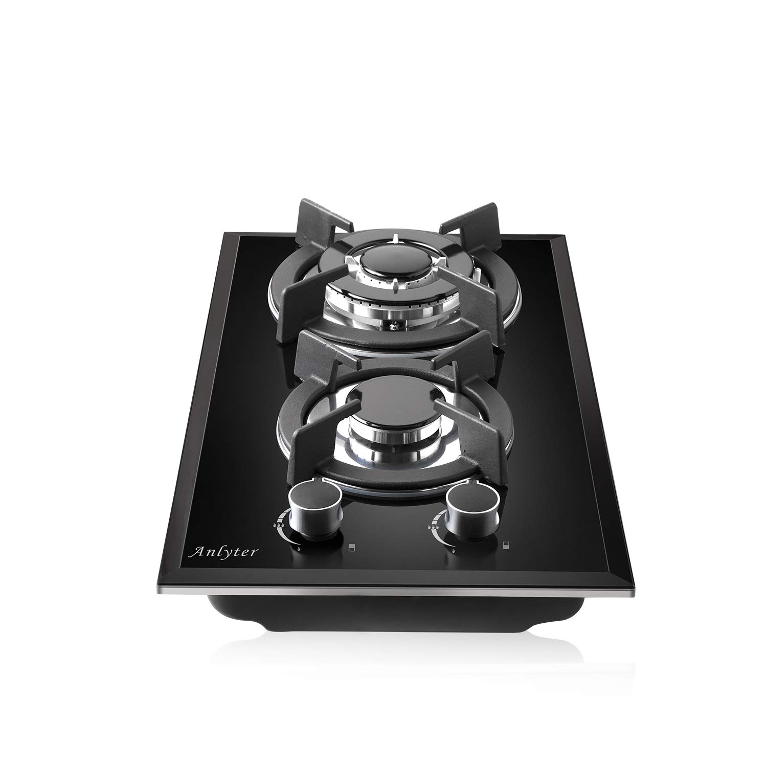 Photo 1 of Anlyter 12 Inch Gas Cooktop, 2 Burners Built-in Gas Stovetop Tempered Glass Gas Stove LPG/NG Convertible Dual Fuel Sealed Gas Hob