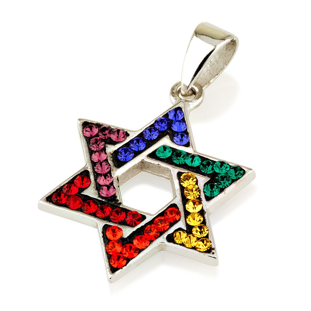 Stella di David ciondolo con multi colori + pietre in argento Sterling 925, catenina