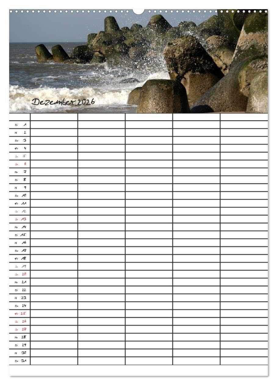 Familienplaner - Sylt (Wandkalender 2026 DIN A2 hoch), CALVENDO Monatskalender: Der Sylt-Kalender für die ganze Familie (CALVENDO Orte)