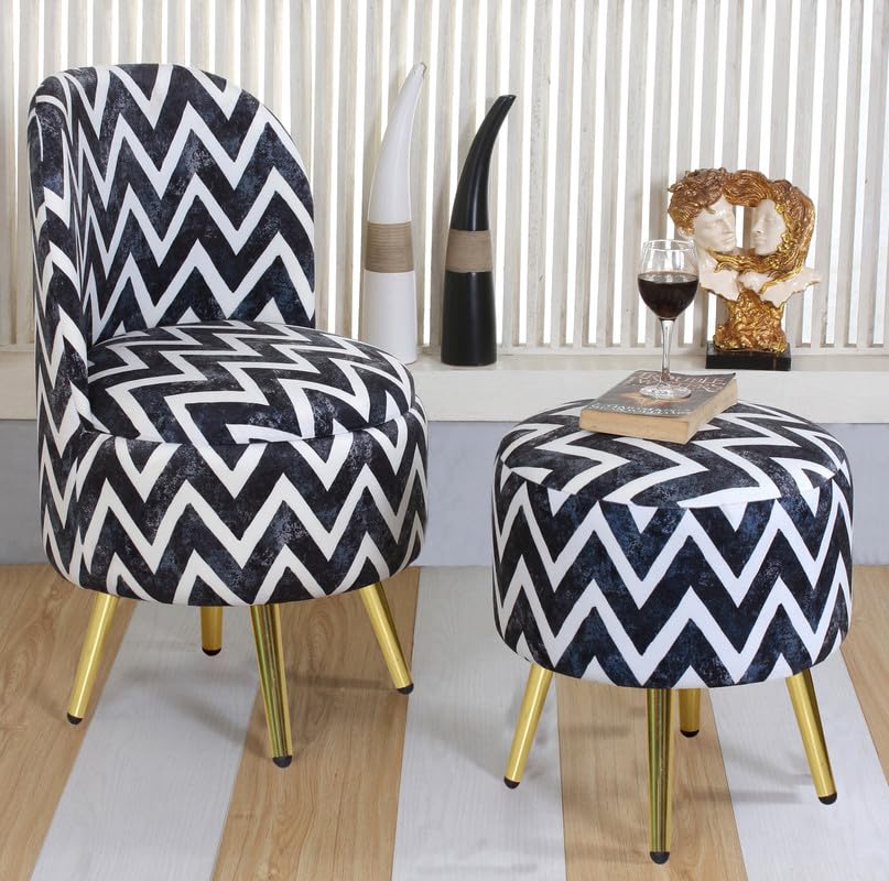 Image of Ottomans Stool for Living Room | Pouffe for Sitting Stool Ottoman | Make up Dressing Side Table & Room Decoration, Combo 17 /32 Inch Height, Zig Zag