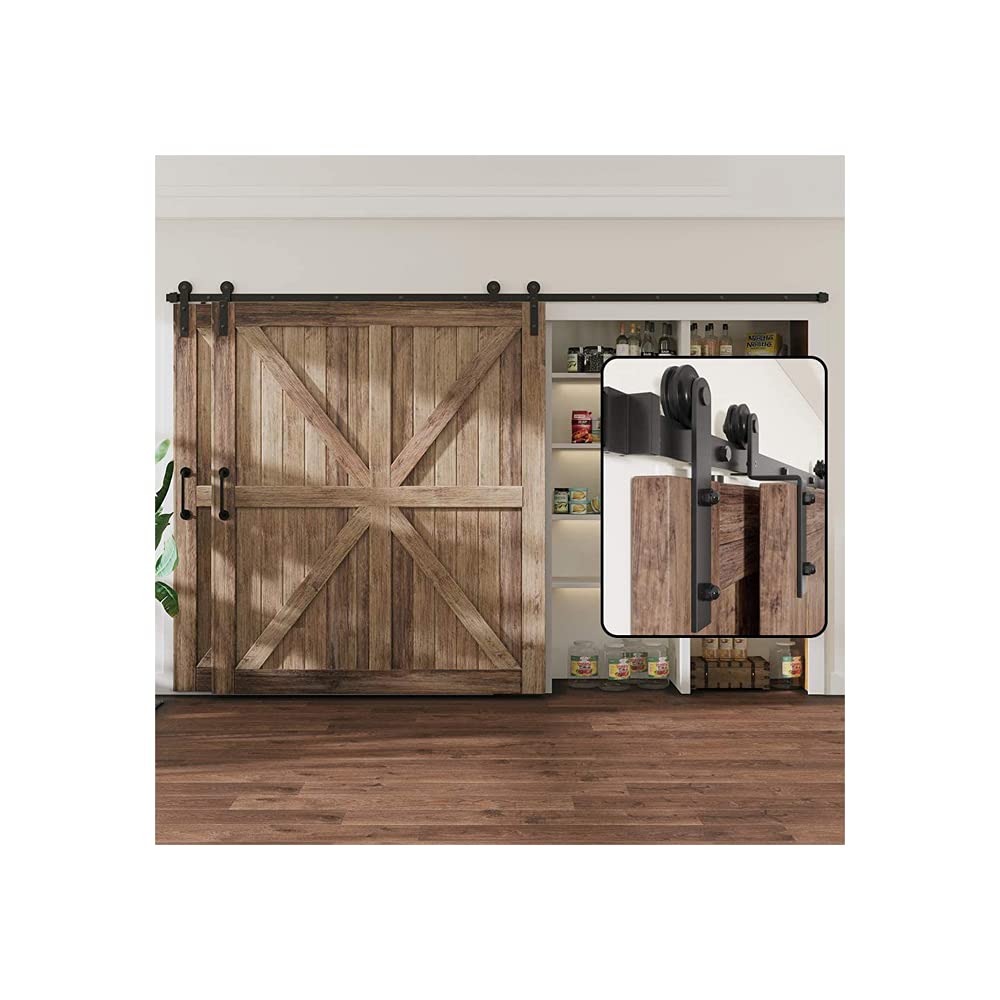 LWZH 16FT/488cm Scheunentor Kit Schiebetür Hardware Kit Scheunentor Beschläge Schiebetür Kit für Bypass Doppeltüren
