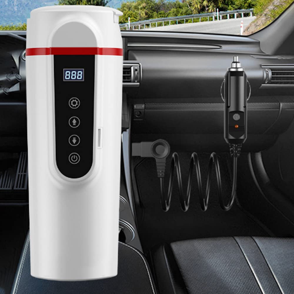 12/24V 420ml Acier Inoxydable Voiture Électrique Chauffé Voyage Tasse Eau Chaude Café Thé Thermique Tasse Tactile Température Réglage Contrôle Eau Tasse, Noir