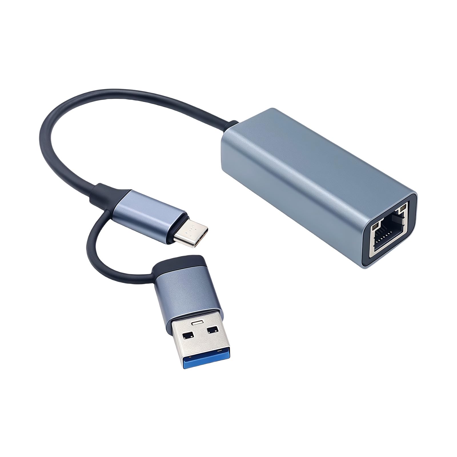 Two Port USB A Type C to RJ45 Gigabit Adapters Auto Detection Not Driver Neededs Portable for Office Gaming Travel USB C Gigabit Ethernet Adapters for Laptop