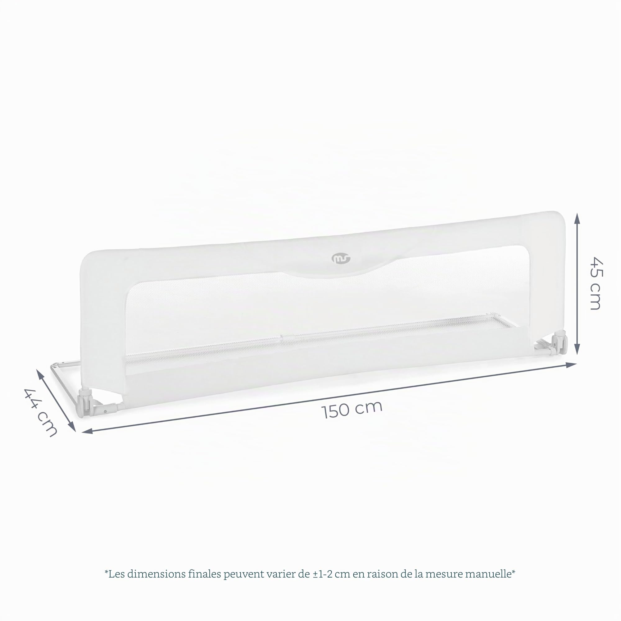 ms Baby World - Barrière de sécurité Portable pour Enfants | barrière de lit de Voyage | Pliable et Portable | Fixation sécurisée | 150 cm | avec sérigraphie (Blanc)