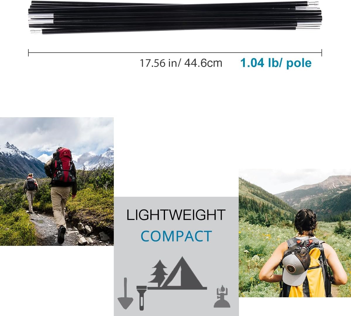 Aluminum Tent Poles Replacement, Black Pre-Assembled Tent Pole, 7001 T6 Heated Camping Tent Rod