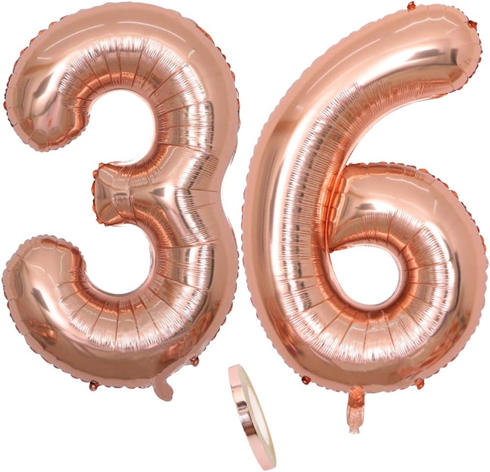 2 Balloons Number 36, Number 36 Balloon Rose Gold Girls, 40 Inch Inflatable Helium Foil Balloon Rose Gold Balloons Figures, Giant Balloon for Birthday Party Decoration, Prom (XXXL 100 cm)