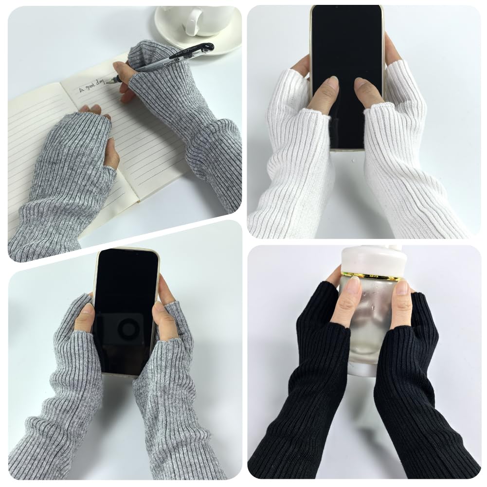 EQLEF Arm Warmers damskie, ciepłe rękawiczki na palce i dłonie długie rękawiczki czarne bez palców damskie rękawiczki do zimowania, Szary, 60*6.5cm