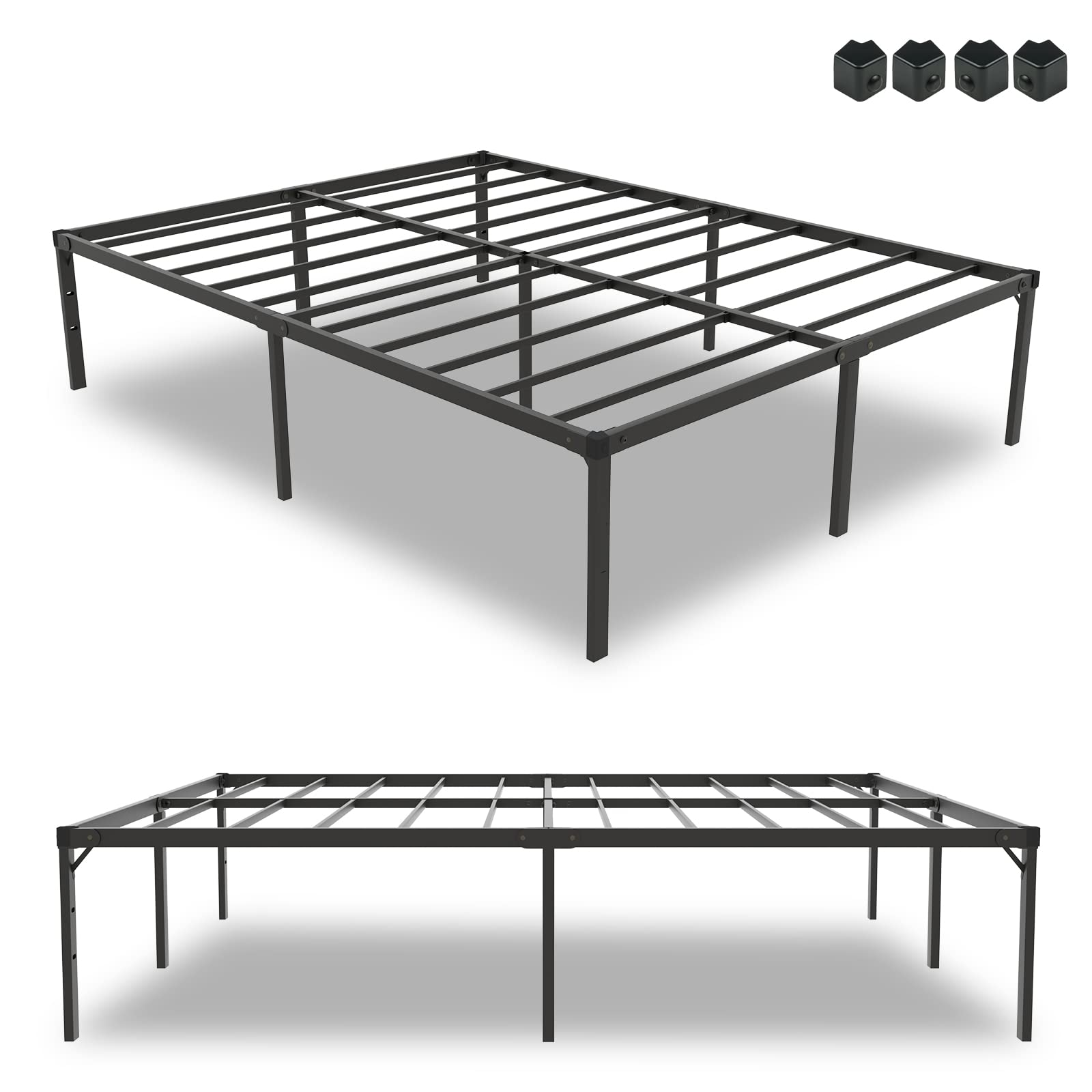 LUKIROYAL 18 inch Queen Bed Frame with Steel Slats - Sturdy and Non-Slip Platform Bed with Safety Bumpers, Easy Assembly, No Box Spring Needed, Enjoy Extra Storage Space Underneath.