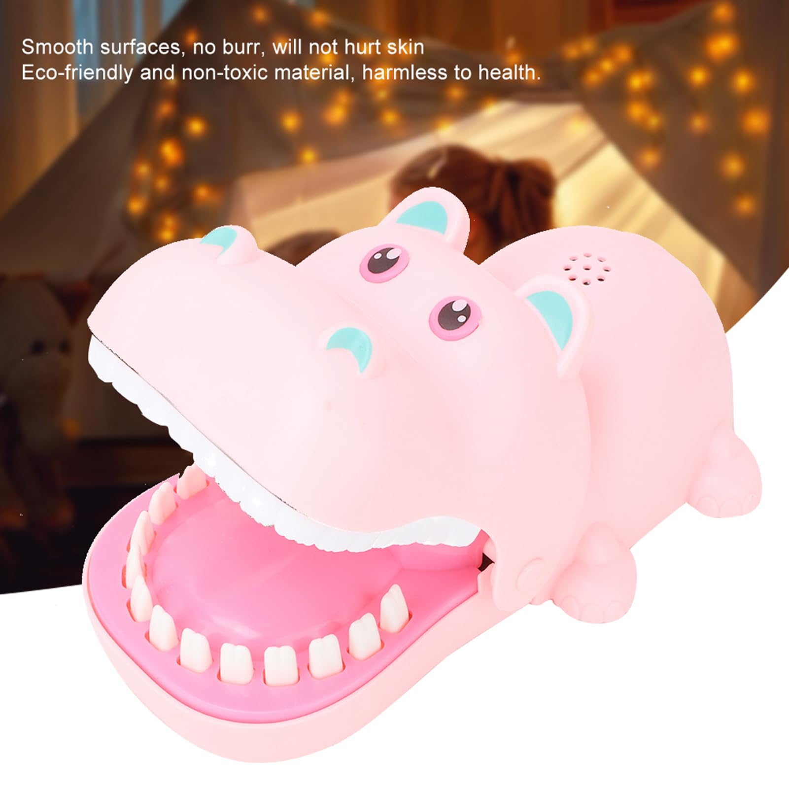 Kikumi Boca de Hipopótamo de Dibujos Animados Portátil con Dientes, Juguete para Morder los Dedos, Juego de Mesa, Juguetes para Niños (Rosado)