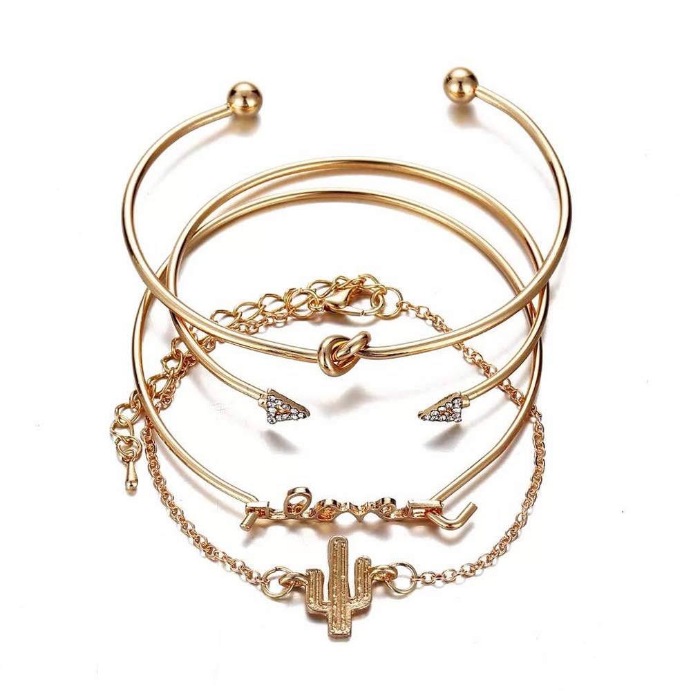 Shining Diva Fashion Set of 4 Crystal Love Charm Bangle Gold Plated Bracelet for Women and Girls (Golden) (10057b) (B07RYWMN9X) Amazon Price History, Amazon Price Tracker