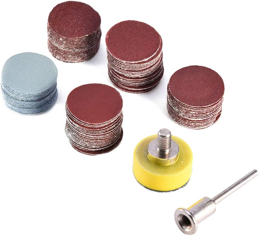Saiper 100pcs 1 Inch/25mm Sanding Discs Pad Sander Disk Kit with 1/8” Shank Abrasive Polish Pad Plate for Dremel Rotary Tool, 100/180/240/1500/3000 Grit Paper