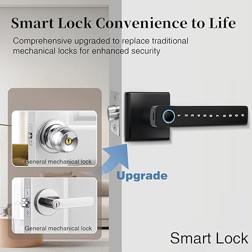 Miniatura 5 de MINIA Cerradura de puerta de entrada sin llave con asa, cerradura de puerta inteligente de huellas dactilares, cerraduras inteligentes para puerta