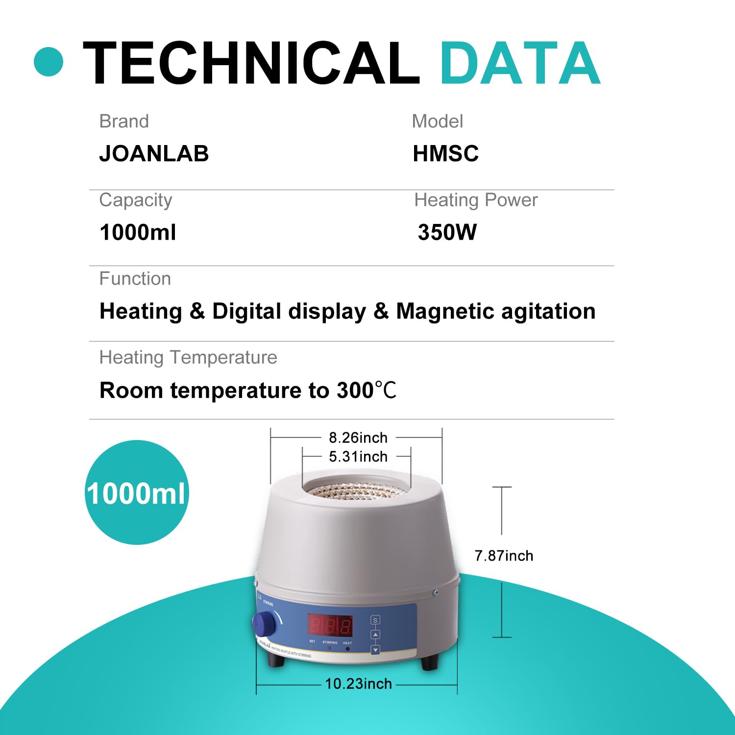 JOANLAB Digital Laboratory Heating Mantle JLCAHMSC1000