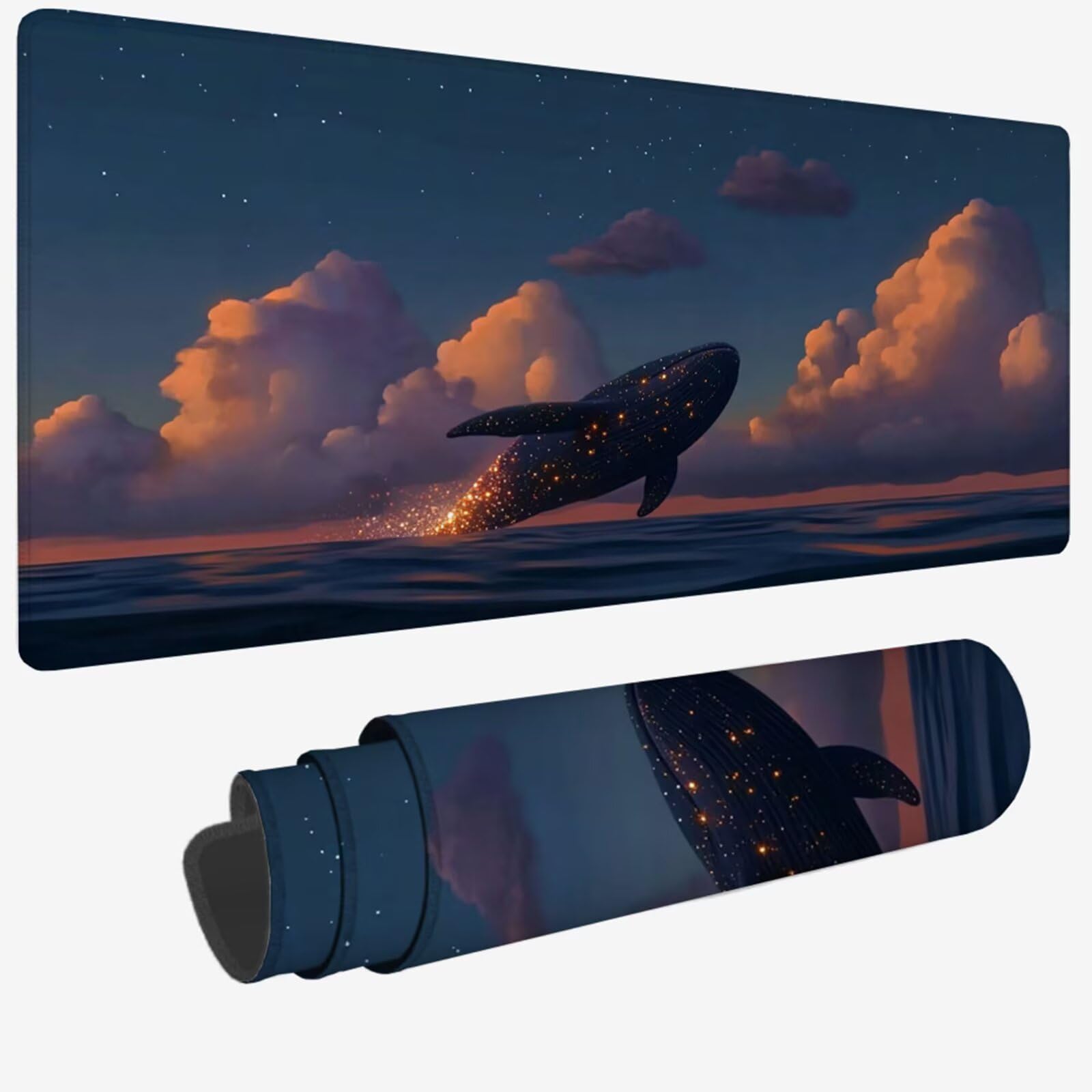Podkładka pod mysz XXL 1200 x 600 x 3 mm, niebieska podkładka pod mysz, duża podkładka pod mysz wieloryba z wodoodporną i antypoślizgową gumową podstawą, zmywalna mata na biurko do gier, akcesoria