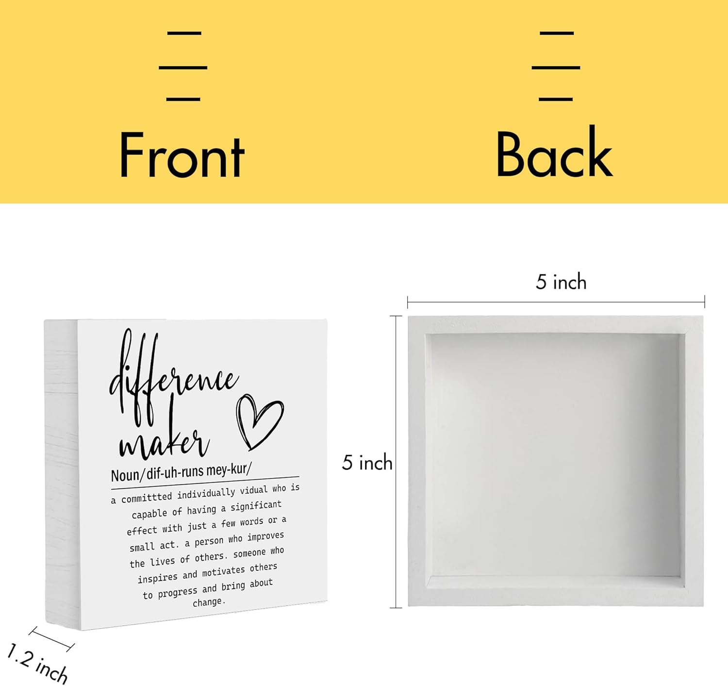 Difference Maker Definition Wooden Box Sign for Home Office Decor, Motivational Farmhouse Wood Block Plaque Positive Office Desk Accessories, Affirmations Sign Decor for Table Shelf, 5x5 INCH - Image 3