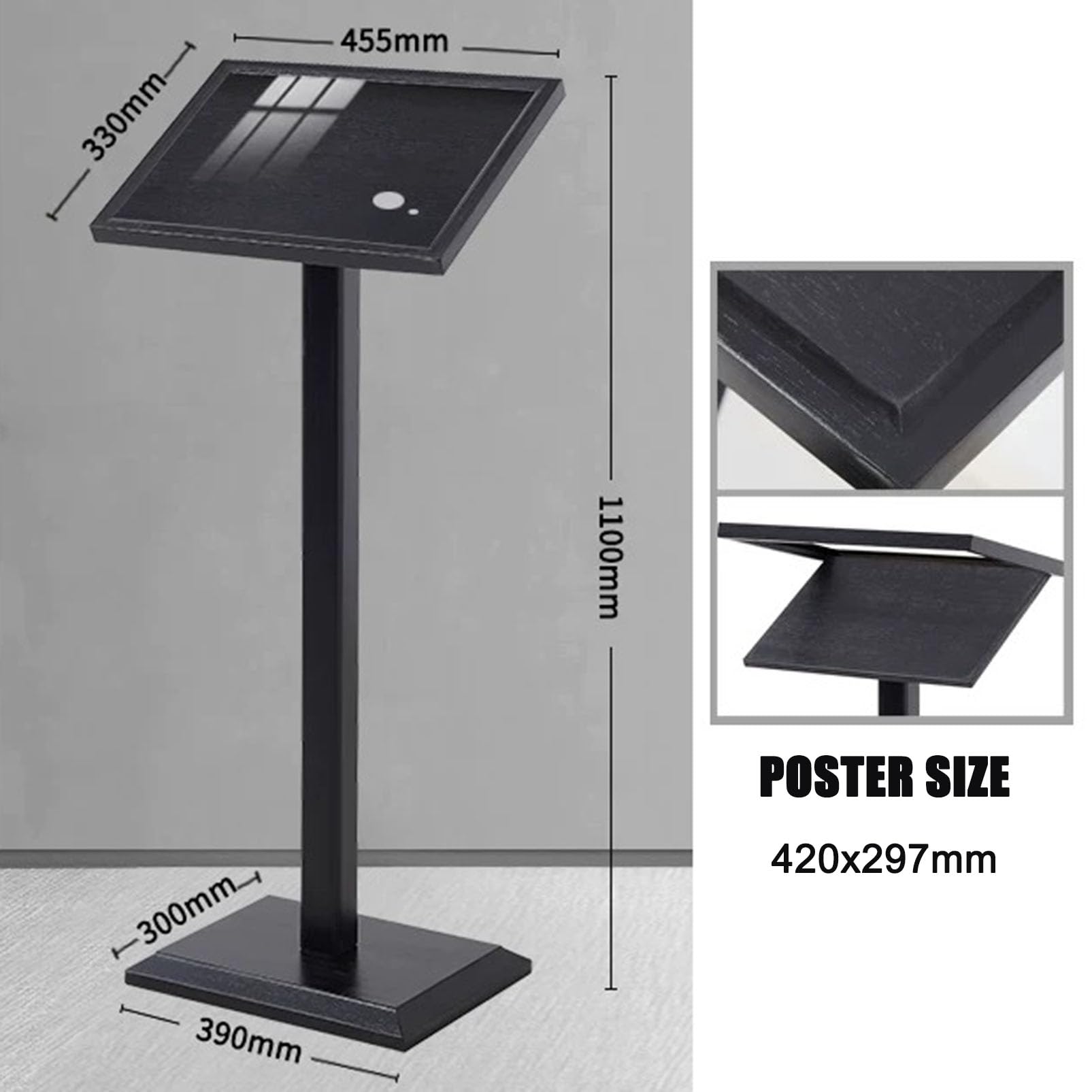 Espositore Pavimento Legno Massello Porta-Poster Copertura Vetro Temperato