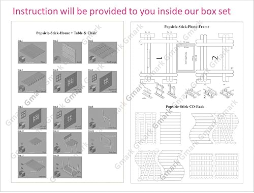 Miniatura 6 de Gmark Palitos de madera para manualidades, 1000 unidades, 750 paletas naturales de grado alimenticio y 250 palitos de manualidades, combo de