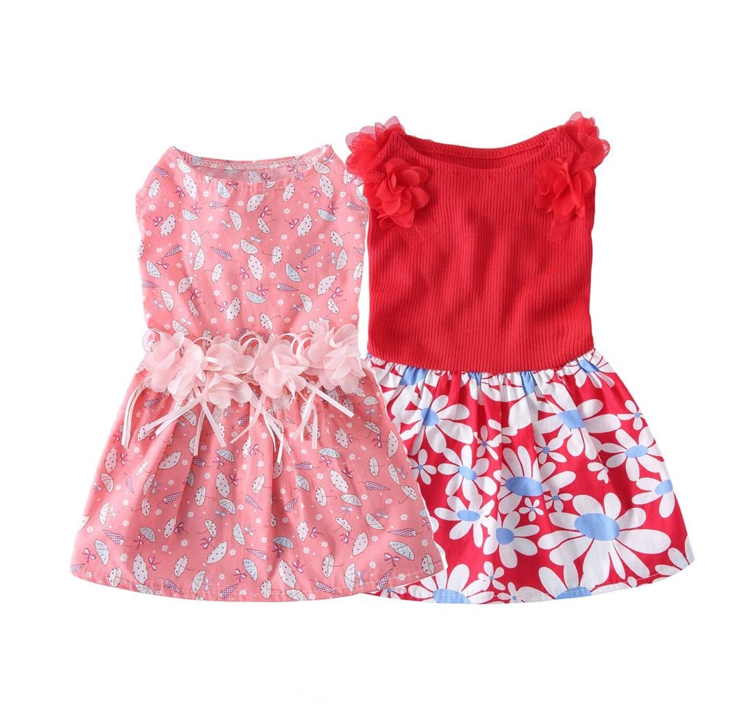 KUTKUT Combo of 2 Small Dog Cat Girl Dresses - Puppy Dress Dog Cloth, Sleeveless Summer Clothes Cute Dog Apparel for Shihtzu, Papillon, Pekingese etc (Size: L, Chest: 45cm, Back Length: 40cm) (B09TGXPDCN) Amazon Price History, Amazon Price Tracker